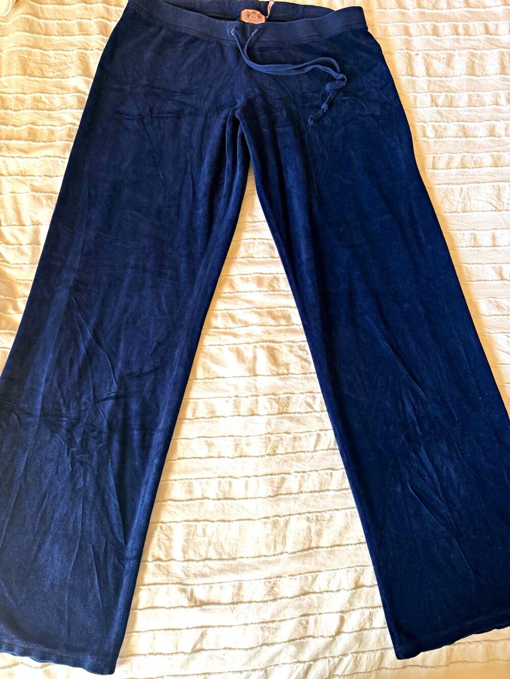 Y2K Vintage Juicy Couture Women's Navy Solid Drawstring Sweatpants Pants Size L